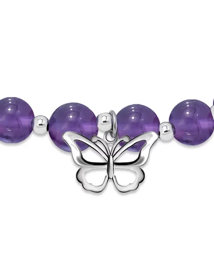Эластичный браслет Macy's с посеребренным бисером и бабочкой-шармом amethyst, silver