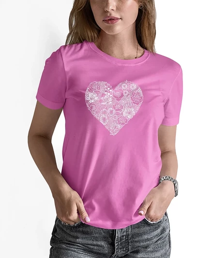 Женская футболка с коротким рукавом LA Pop Art Word Art Heart Flowers розового цвета
