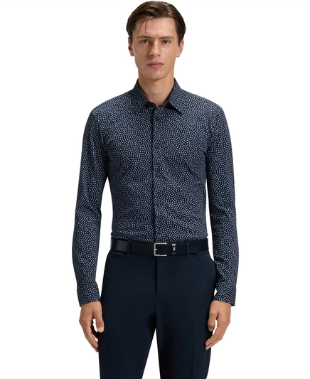 Мужская приталенная рубашка Hugo Boss из хлопчатобумажной смеси dark blue