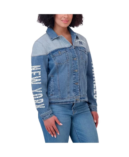 Женская джинсовая куртка New York Yankees на пуговицах от Erin Andrews от бренда WEAR by Erin Andrews denim