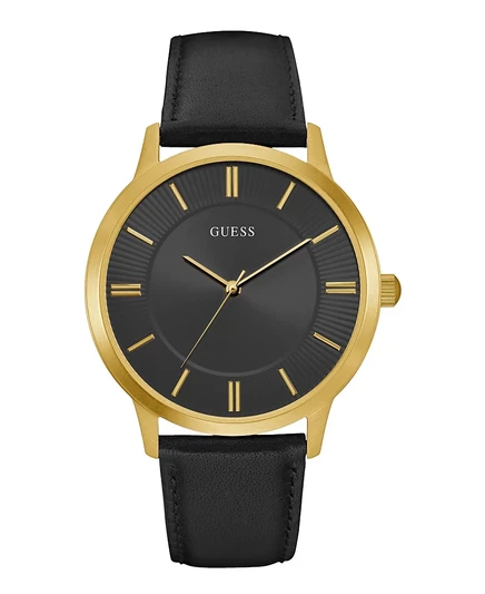 Мужские наручные часы Guess 44 мм кожаный ремешок, черные