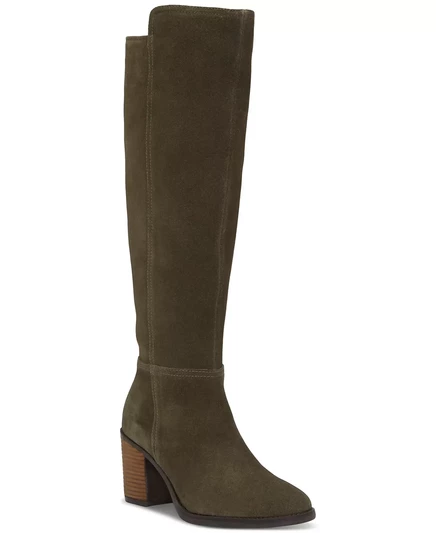  Женские модельные сапоги Bonnay до колена с очень широкими голенями khaki green suede