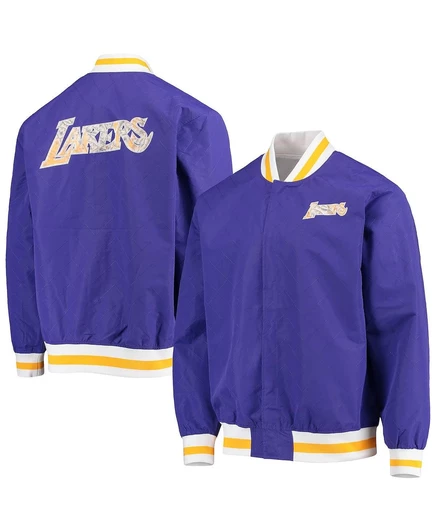 Мужская куртка Los Angeles Lakers Purple Hardwood Classics 75th Anniversary Authentic Warmup с полной застежкой на пуговицы purple