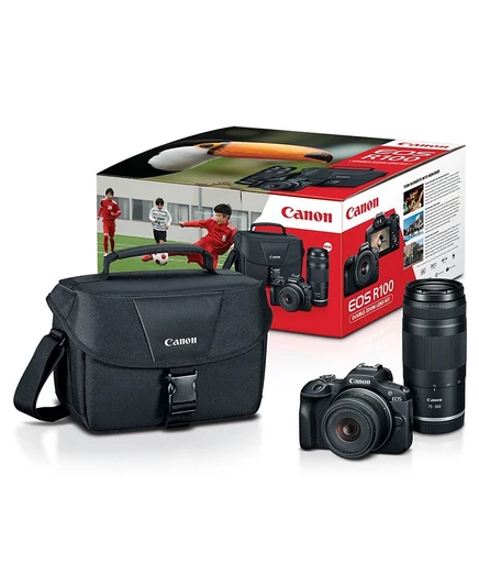 Беззеркальный фотоаппарат Canon EOS R100 комплект 18–45/75–300 мм, черный