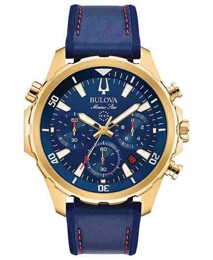 Мужские часы Bulova с хронографом Marine Star Blue на кожаном и силиконовом ремешке 43 мм