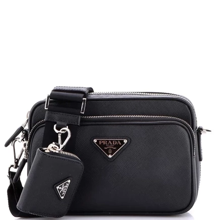 Женская сумка через плечо Pre-Owned Prada Small Camera, сафьяно, черная
