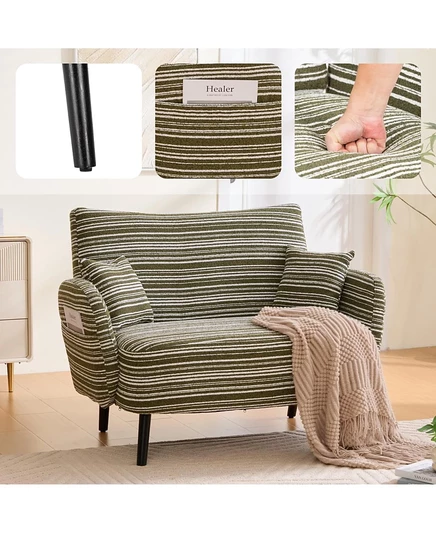 Современный двухместный диван Streamdale Furniture с подлокотниками, подушками и карманами для хранения вещей зеленого цвета