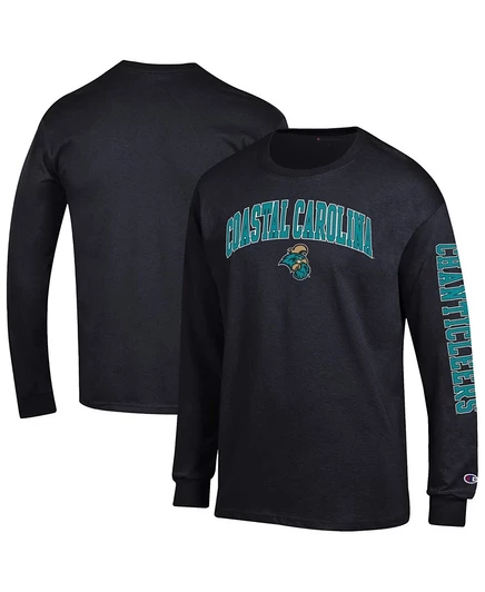 Мужская черная футболка с логотипом Champion's Coastal Carolina Chanticleers Arch Over 2-Хитовая футболка с длинным рукавом черного цвета