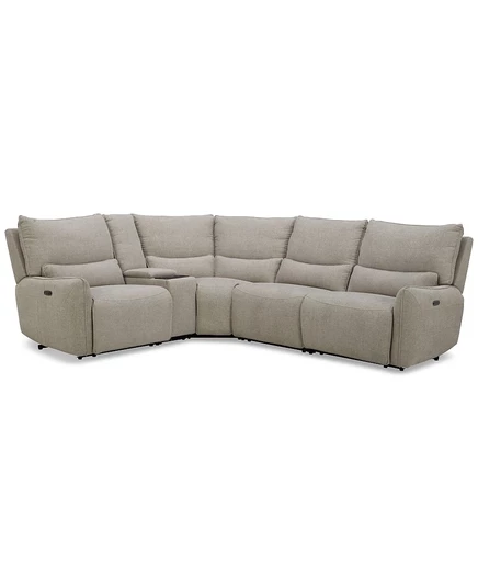 Секционный диван Olper Zero Wall из ткани, состоящий из 5 предметов, с тремя подвижными элементами и консолью, создан для Macy's tan/beige.