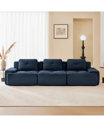Streamdale Furniture Современный модульный секционный диван, Вельветовая ткань, Большой 3-местный диван, Синий