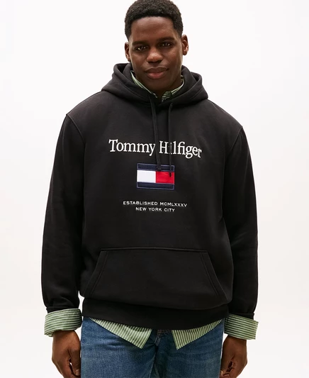 Мужское худи Tommy Hilfiger с вышитым флагом, черное