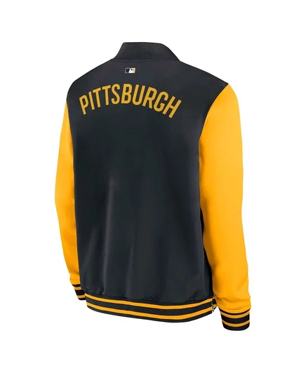 Мужская черная куртка-бомбер Nike Pittsburgh Pirates Authentic Collection Dugout на полной молнии black, gold