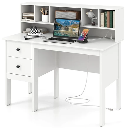 Письменный стол Costway 48″ с розетками, белый