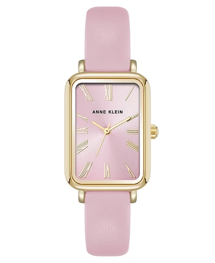 Женские кварцевые прямоугольные часы Anne Klein розового цвета из полиуретановой кожи и золотистого металлического сплава, 23 мм розового цвета