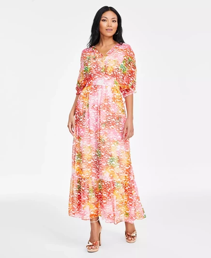  Женское макси-платье с завязками на рукавах, эксклюзивно от Macy's solara geo
