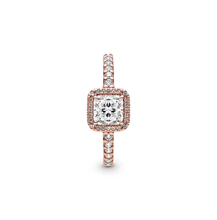 Вечное квадратное кольцо с сияющим ореолом из кубического циркония Pandora rose gold