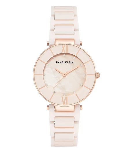 Часы розового цвета с натуральным перламутровым циферблатом Anne Klein и фианитами