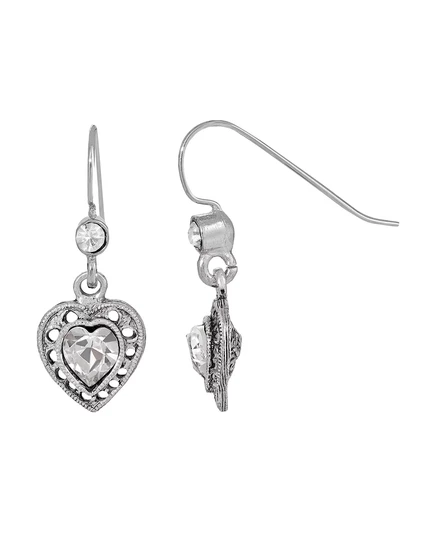 Женские серьги-подвески 2028 Crystal Heart, серебристые с белым кристаллом, 1.2″