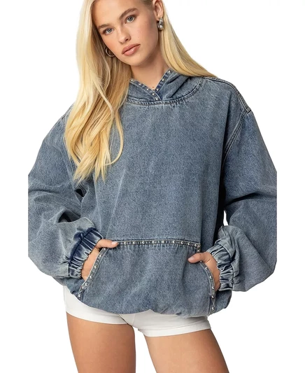  Женская джинсовая толстовка Marney Oversize с заклепками blue