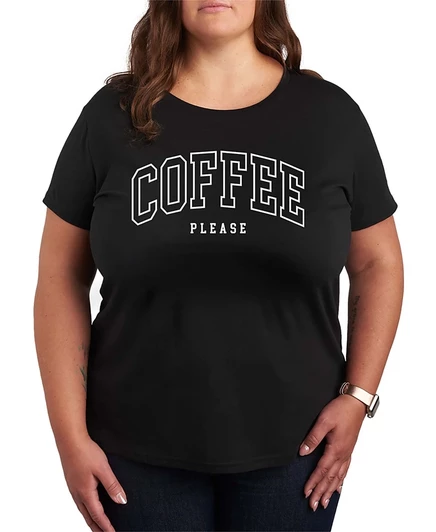 Женские графические футболки Coffee Please с коротким рукавом черного цвета