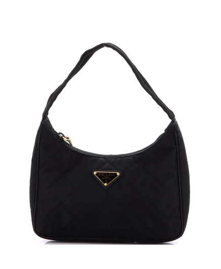 Женская сумка Pre-Owned Prada Hobo стеганая Tessuto малая, черная
