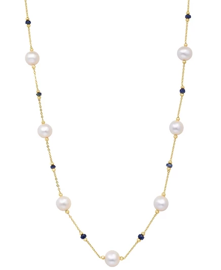 Женское колье EFFY жемчуг 8 мм с сапфирами 18″, 14k, золотое