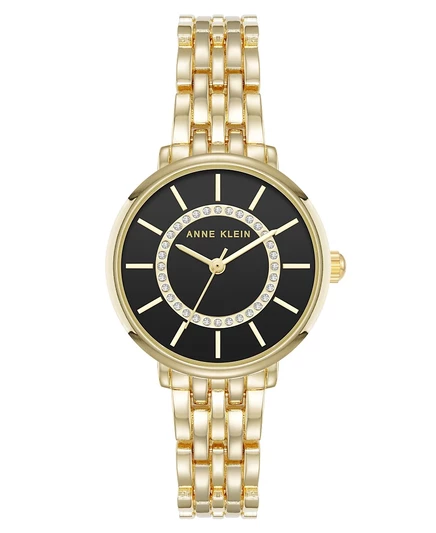 Стильные женские кварцевые часы Anne Klein из металлического сплава золотистого оттенка с черным циферблатом, 30-миллиметровое золото