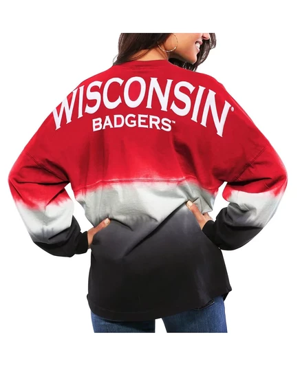 Женская красная майка Wisconsin Badgers с длинным рукавом в стиле омбре, окрашенная в Спирит red