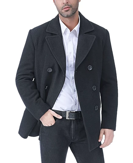 Мужское пальто в горошек из полушерстяной ткани BGSD Men Hugh - высокое black