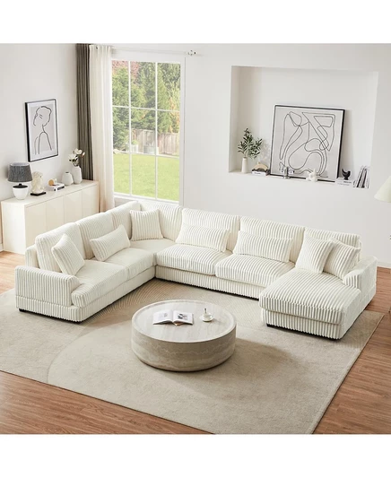 Streamdale Furniture Streamdale 129-дюймовый негабаритный U-образный вельветовый секционный диван с шезлонгом коричнево-бежевого цвета