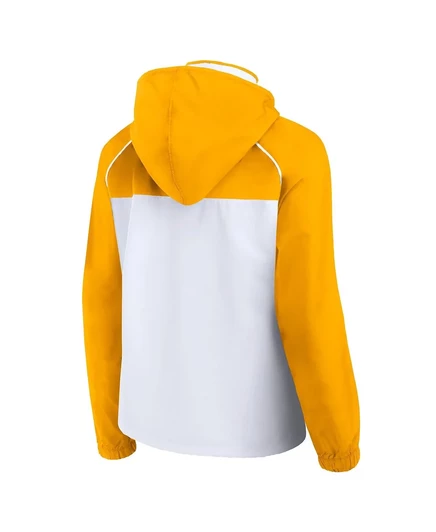 Женская бело-золотистая куртка-анорак реглан Fanatics Los Angeles Lakers с капюшоном на молнии white, gold