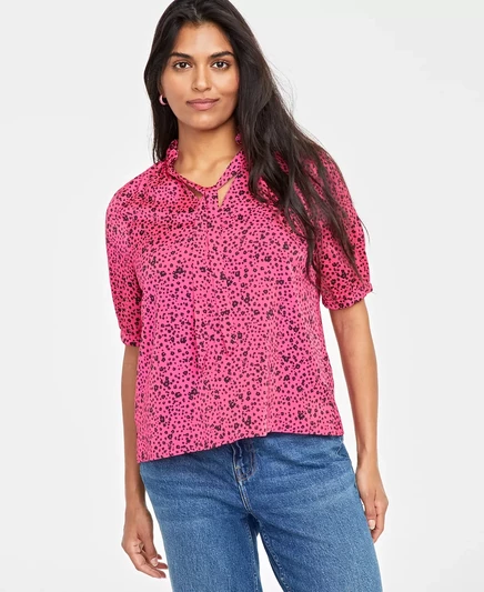  Женский топ с оборками на шее и рукавами до локтя, созданный для Macy's fuchsia purple combo
