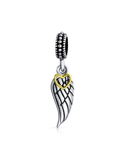 Подвесной шарм Bling Jewelry двухцветный сердце с крылом, серебристый