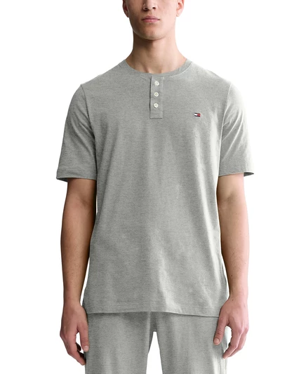 Мужская модель Tommy Hilfiger с коротким рукавом из плотного материала Henley grey heath
