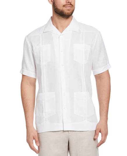  Мужская рубашка Guayabera из 100% льна с коротким рукавом и 4 карманами bright white