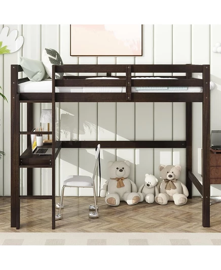 Высокая кровать-чердак Streamdale Furniture Espresso со столом и ограждением коричневого цвета