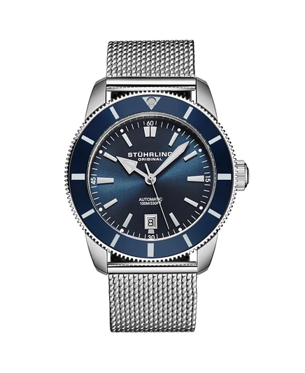 Мужские часы stuhrling marinier 4079 автомат, 42 мм, синий