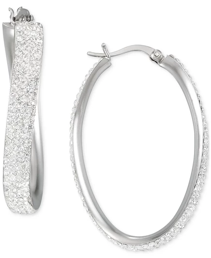 Серьги-кольца Macy's Crystal Pavé волнистые, серебристые