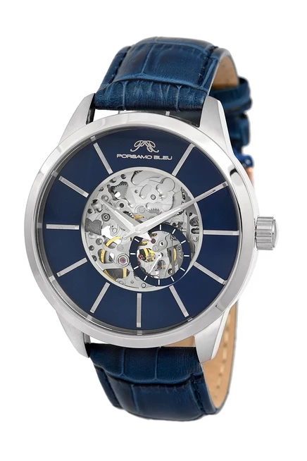 Мужские часы Porsamo Bleu Cassius автомат, кожаный ремешок, синие