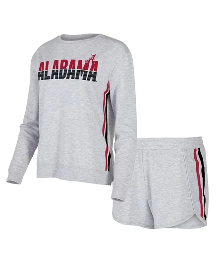 Женский комплект для сна Concepts Sport из серой футболки Alabama Crimson Tide Cedar с длинными рукавами и шортами из трех частей gray