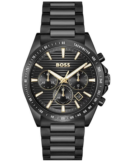 Мужские часы Hugo Boss Strike Quartz Fashion Chrono с ионным покрытием из черной стали, 41 мм, черный