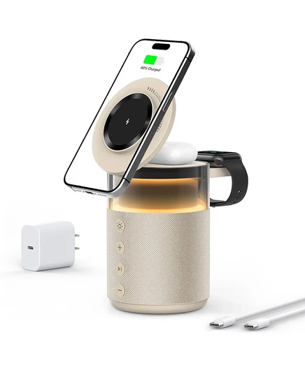 Станция зарядки 3P Experts 5‑в‑1 с Bluetooth‑динамиком, песочно‑бежевый