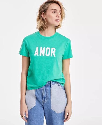  Женская футболка Amor с коротким рукавом и круглым вырезом, эксклюзивно в Macy's  green