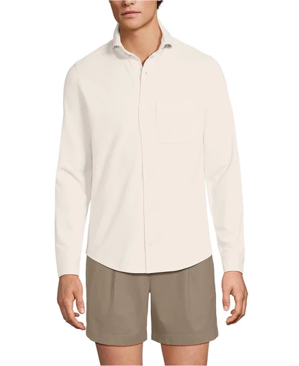 Мужская трикотажная рубашка Oxford Travel Kit с длинным рукавом для путешествий ivory latte birdseye
