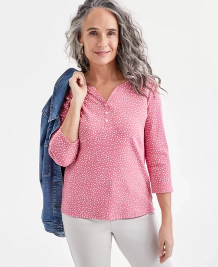  Женский топ Henley с рукавом 3/4 и принтом, эксклюзивно от Macy's hidden pink