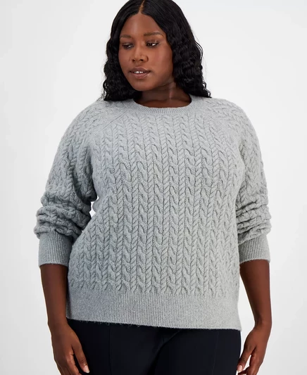  Модный свитер с круглым вырезом из трикотажа Plus-Size, созданный для Macy's light grey htr