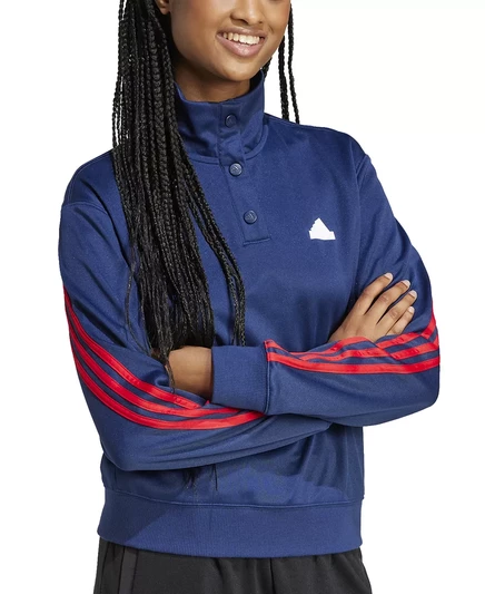  Женский спортивный топ Adidas с тремя полосками и застежкой на пуговицы team navy blue/better scarlet