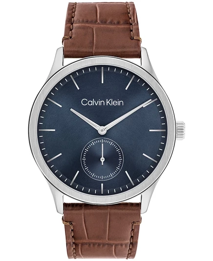 Мужские часы Calvin Klein на коричневом кожаном ремешке, 42 мм, коричневого цвета