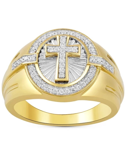 Мужское кольцо Macy's Diamond Sunray Cross с бриллиантами 1/3 кт, позолоченное