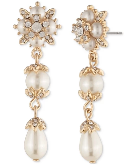 Серьги Marchesa линейные с кристаллами и жемчугом, белые
